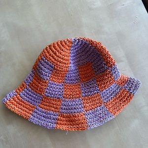 Orange and Purple Checkered Woven Bucket Hat